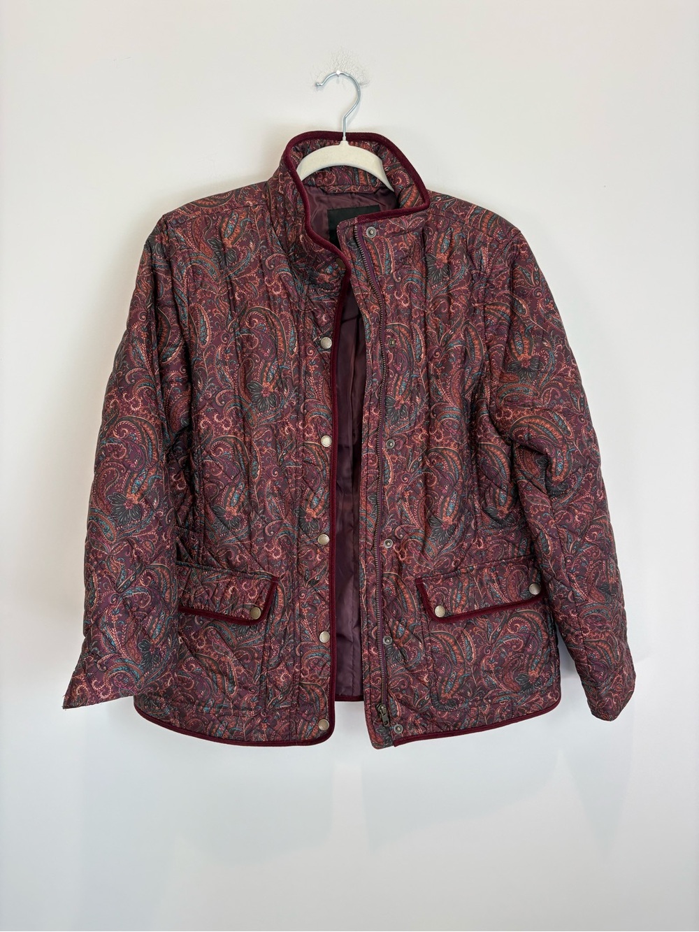 Talbots Quilted Paisley Jacket in Burgundy and Teal